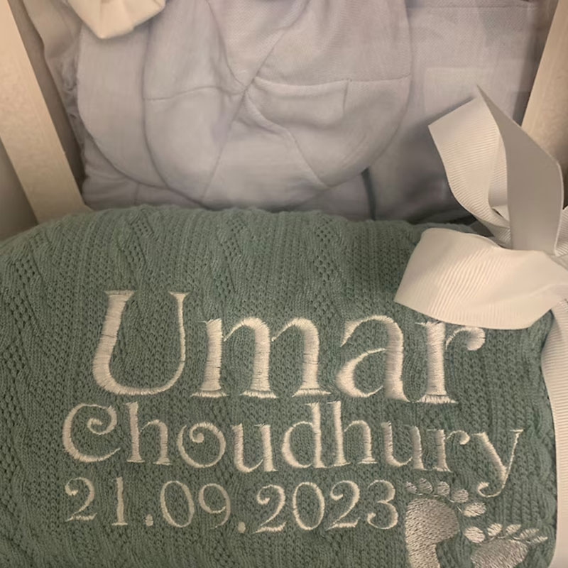 Personalised Baby, Toddler Cable Sherpa Knit Blanket