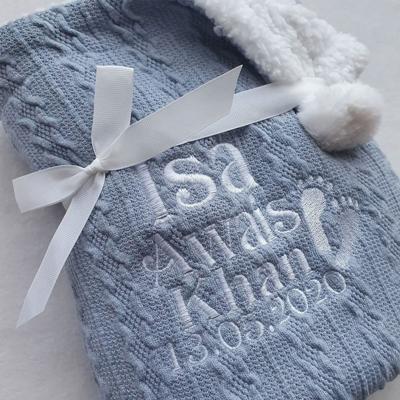 Personalised Baby, Toddler Cable Sherpa Knit Blanket