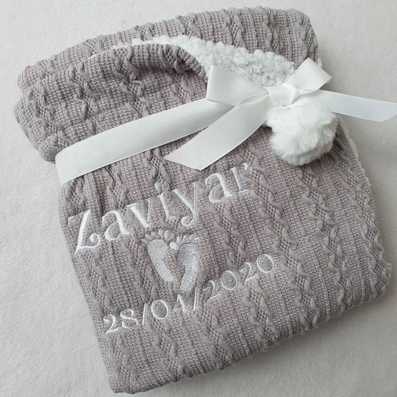 Personalised Baby, Toddler Cable Sherpa Knit Blanket