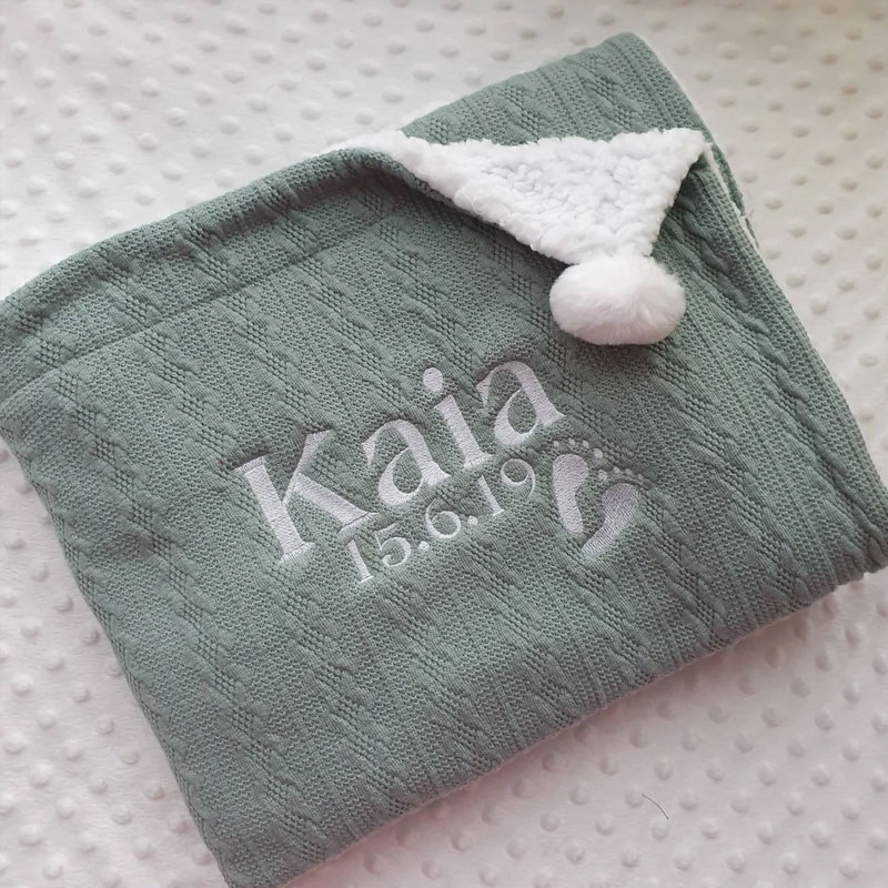 Personalised Baby, Toddler Cable Sherpa Knit Blanket