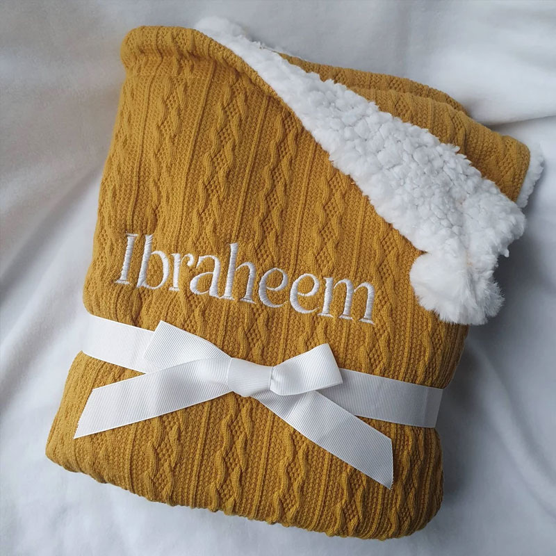 Personalised Baby, Toddler Cable Sherpa Knit Blanket