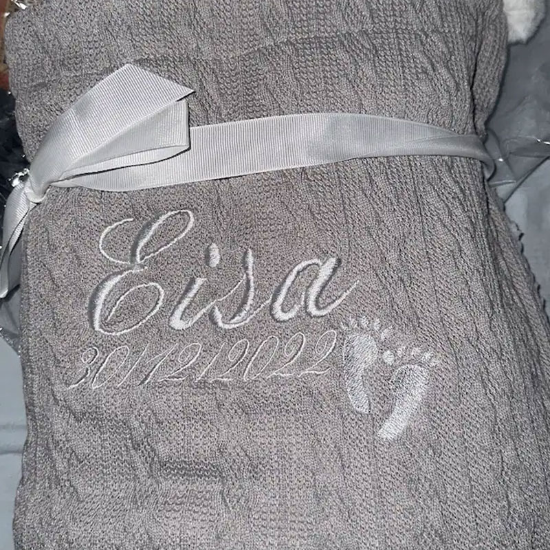 Personalised Baby, Toddler Cable Sherpa Knit Blanket