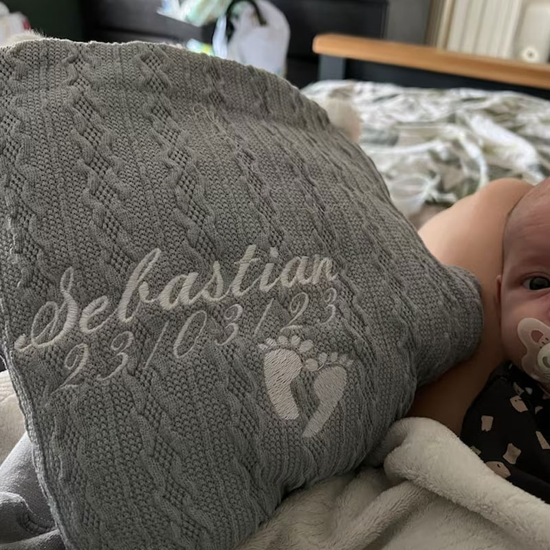 Personalised Baby, Toddler Cable Sherpa Knit Blanket