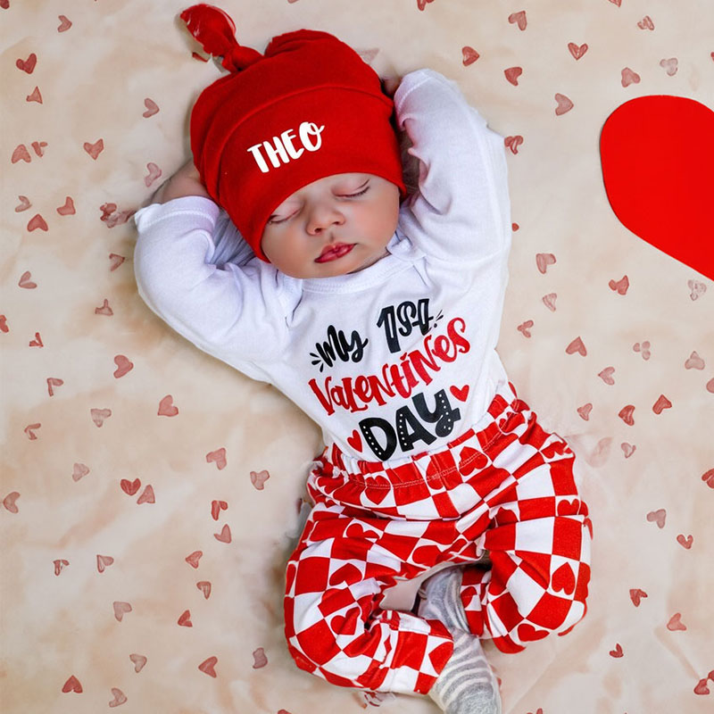 Custom Baby Boys 1st Valentines Day Outfit, Set of 3