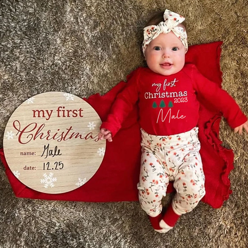 Personalized Baby Girl 1st Christmas outfit, Set of 4