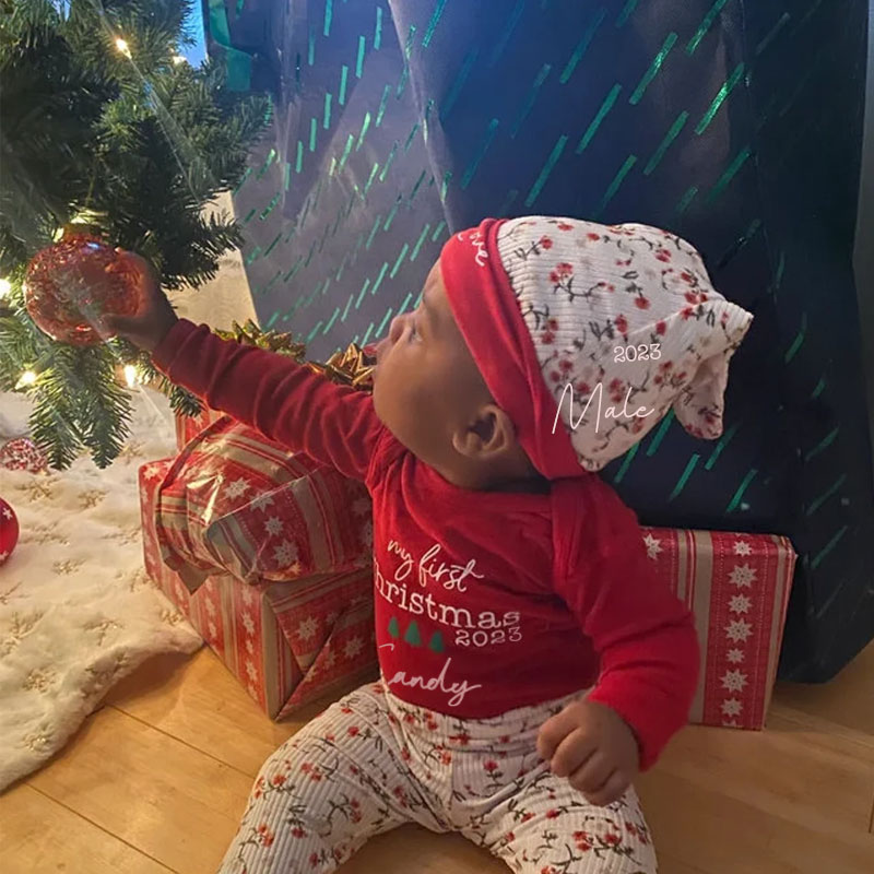 Personalized Baby Girl 1st Christmas outfit, Set of 4