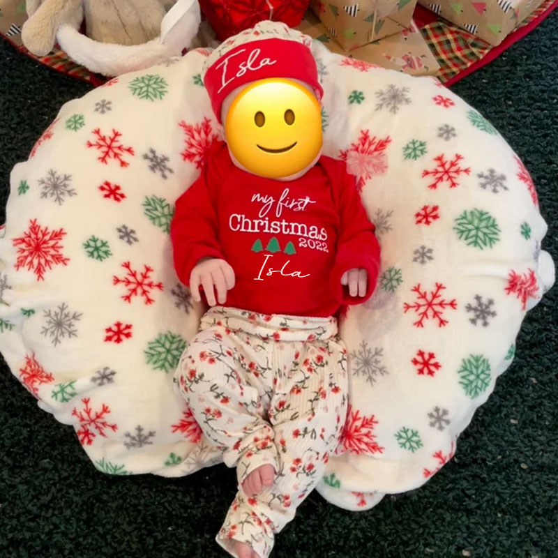 Personalized Baby Girl 1st Christmas outfit, Set of 4