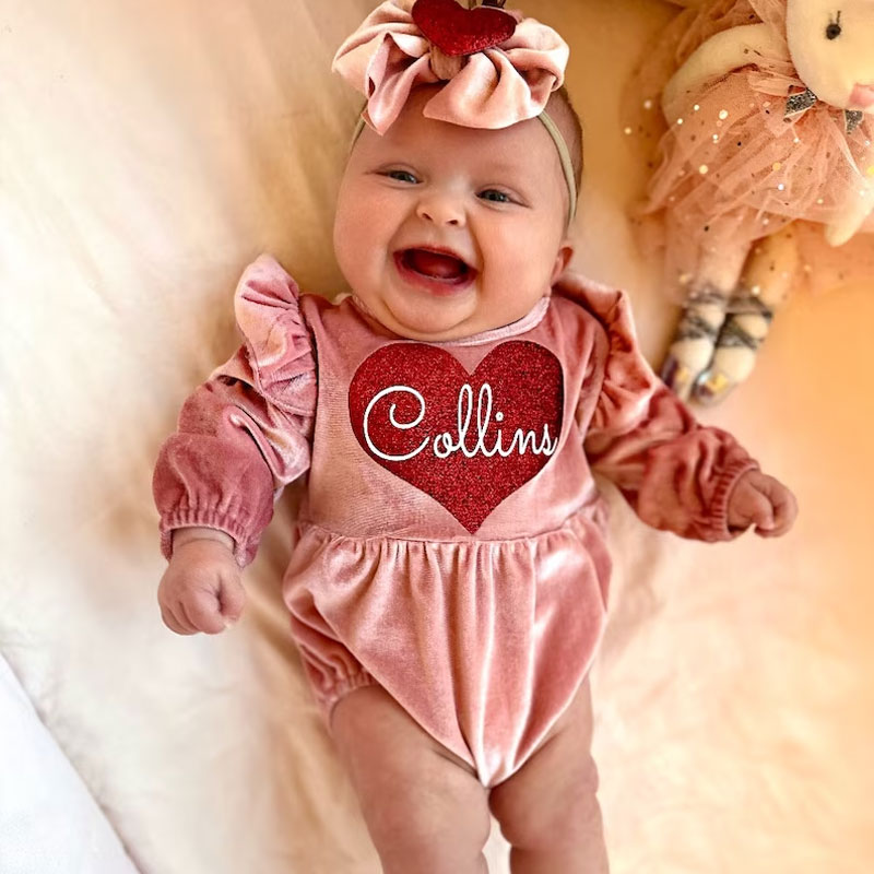 Velvet Outfit Set Personalized baby girl outfit With Socks Headband