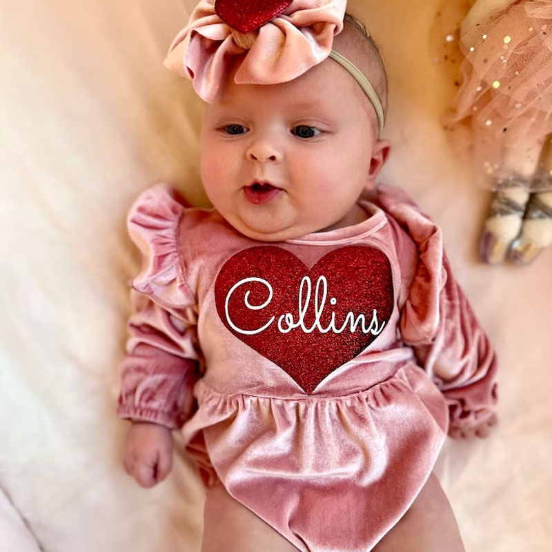 Velvet Outfit Set Personalized baby girl outfit With Socks Headband