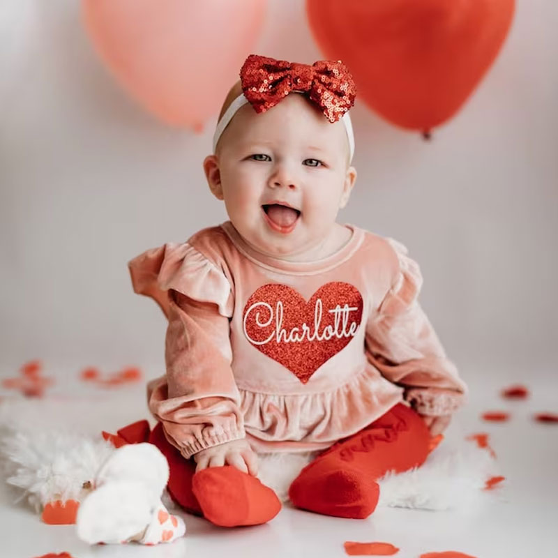 Velvet Outfit Set Personalized baby girl outfit With Socks Headband