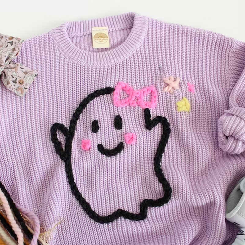 Whimsy ghost sweater lilac ghost toddler knit sweater