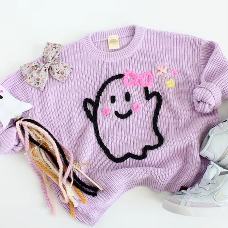 Whimsy ghost sweater lilac ghost toddler knit sweater