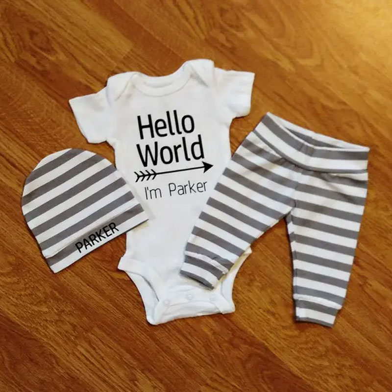 Personalized Hello World Baby Boy Coming Home Outfit