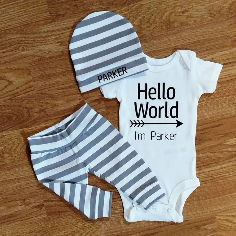 Personalized Hello World Baby Boy Coming Home Outfit