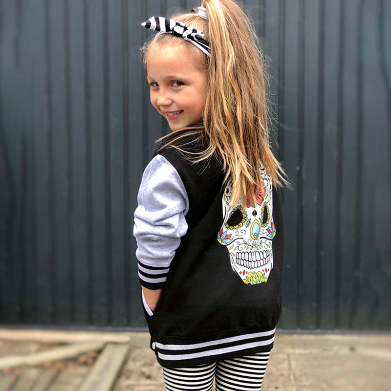Sugar Skull Kids Varsity Jacket Alternative Fashion Child