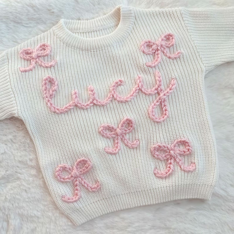 knit hand embroidered baby cherry beach sweater