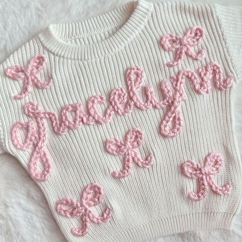 knit hand embroidered baby cherry beach sweater