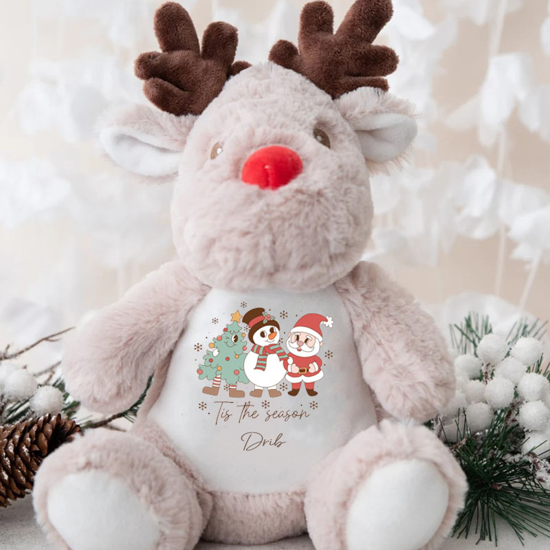 Personalised Reindeer Tis The Season Christmas Gift for Kids Soft Toy