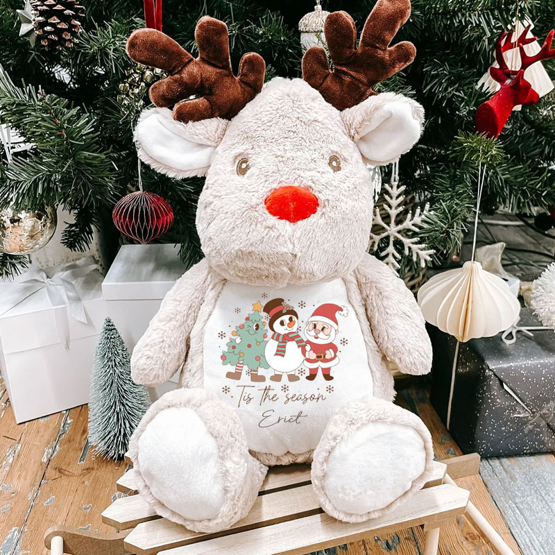 Personalised Reindeer Tis The Season Christmas Gift for Kids Soft Toy
