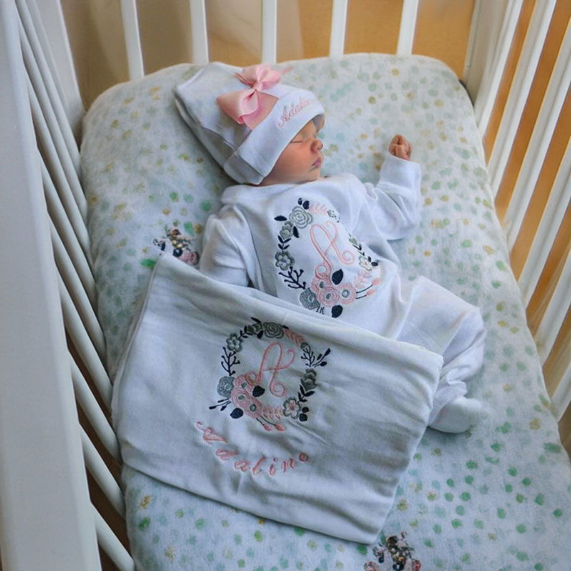 Newborn Girl Monogrammed Floral Footie Romper