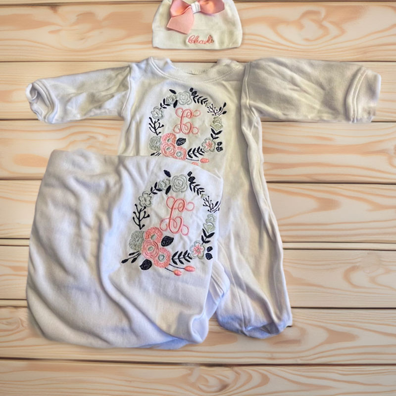 Newborn Girl Monogrammed Floral Footie Romper