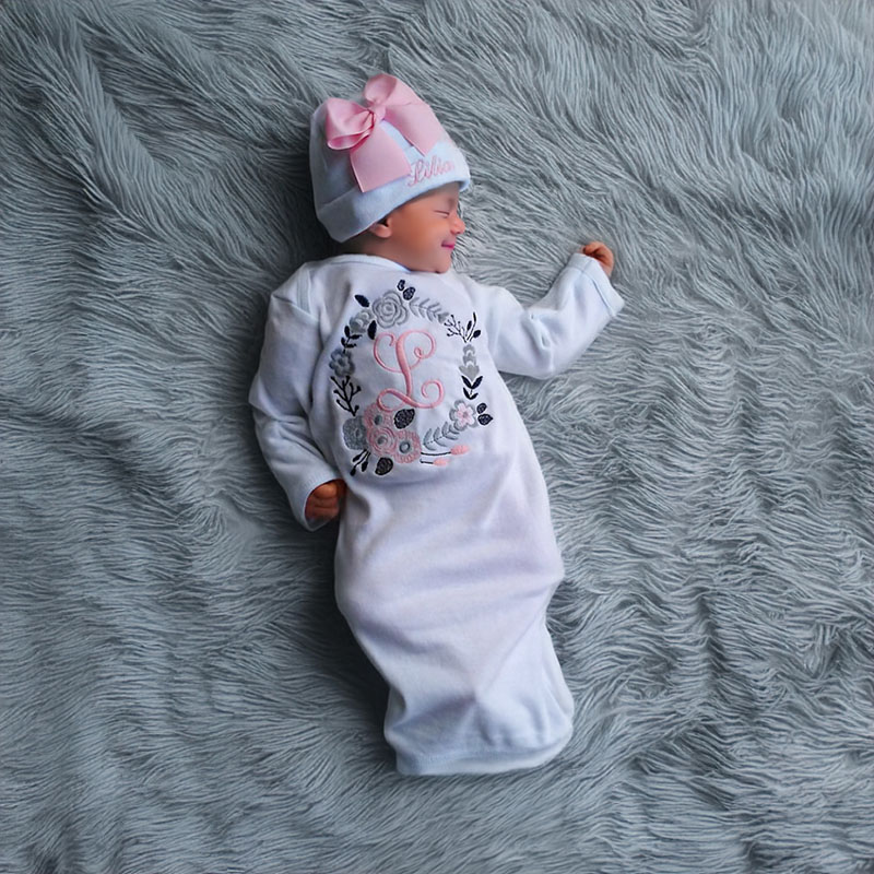 Personalized Floral Gown Newborn Girl Coming Home Outfit