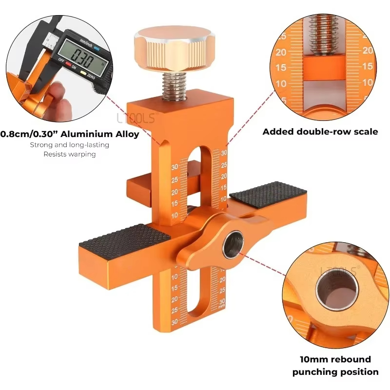 2 in 1 Cabinet Door Installation Positioner, 6/8/10mm Rebounder Punched Mounting Jig Wardrobe Cabinet Door Panel Installation