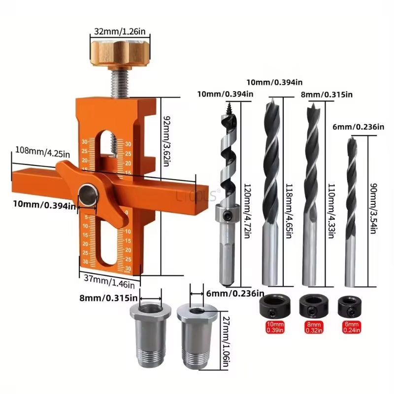 6/8/10mm Drills 2 in 1 Aluminum Alloy Cabinet Door Installation Positioner Rebounder Punched Mounting Jig Cabinet Door Panel