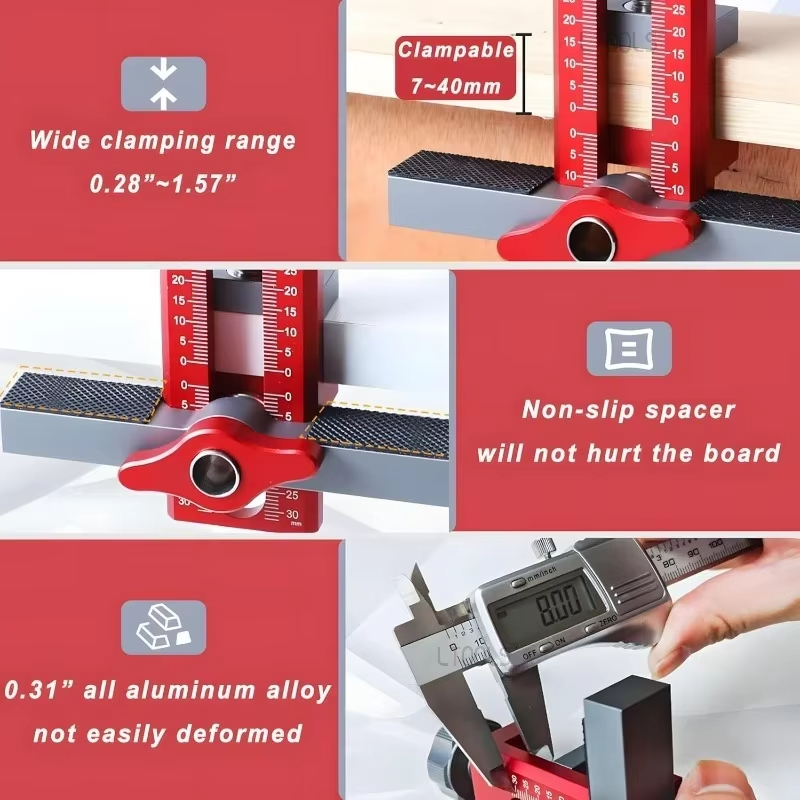 2 in 1 Cabinet Door Installation Positioner, 6/8/10mm Rebounder Punched Mounting Jig Wardrobe Cabinet Door Panel Installation