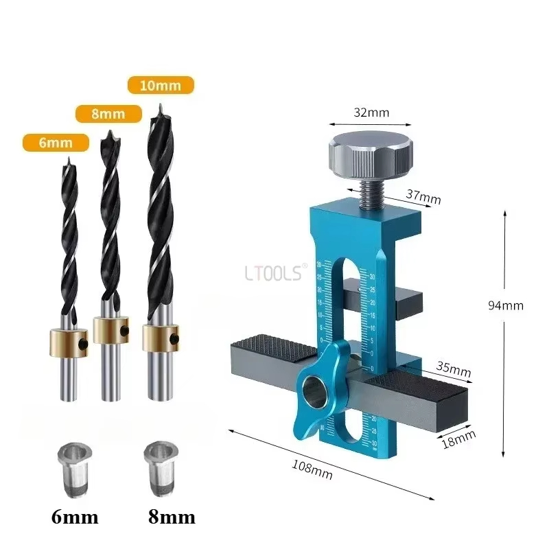 6/8/10mm Drills 2 in 1 Aluminum Alloy Cabinet Door Installation Positioner Rebounder Punched Mounting Jig Cabinet Door Panel