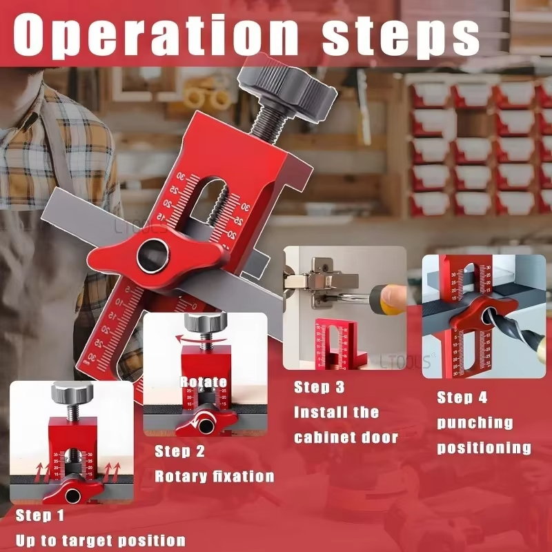 2 in 1 Cabinet Door Installation Positioner, 6/8/10mm Rebounder Punched Mounting Jig Wardrobe Cabinet Door Panel Installation