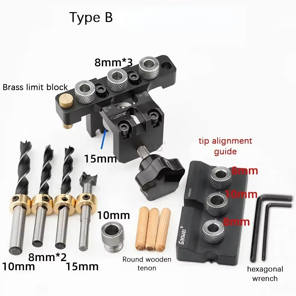 Adjustable Doweling Jig Woodworking Pocket 3 in 1 Hole Jig 8MM 10MM Bushes Drilling Guide Locator Puncher Tools Best Dowel Jig