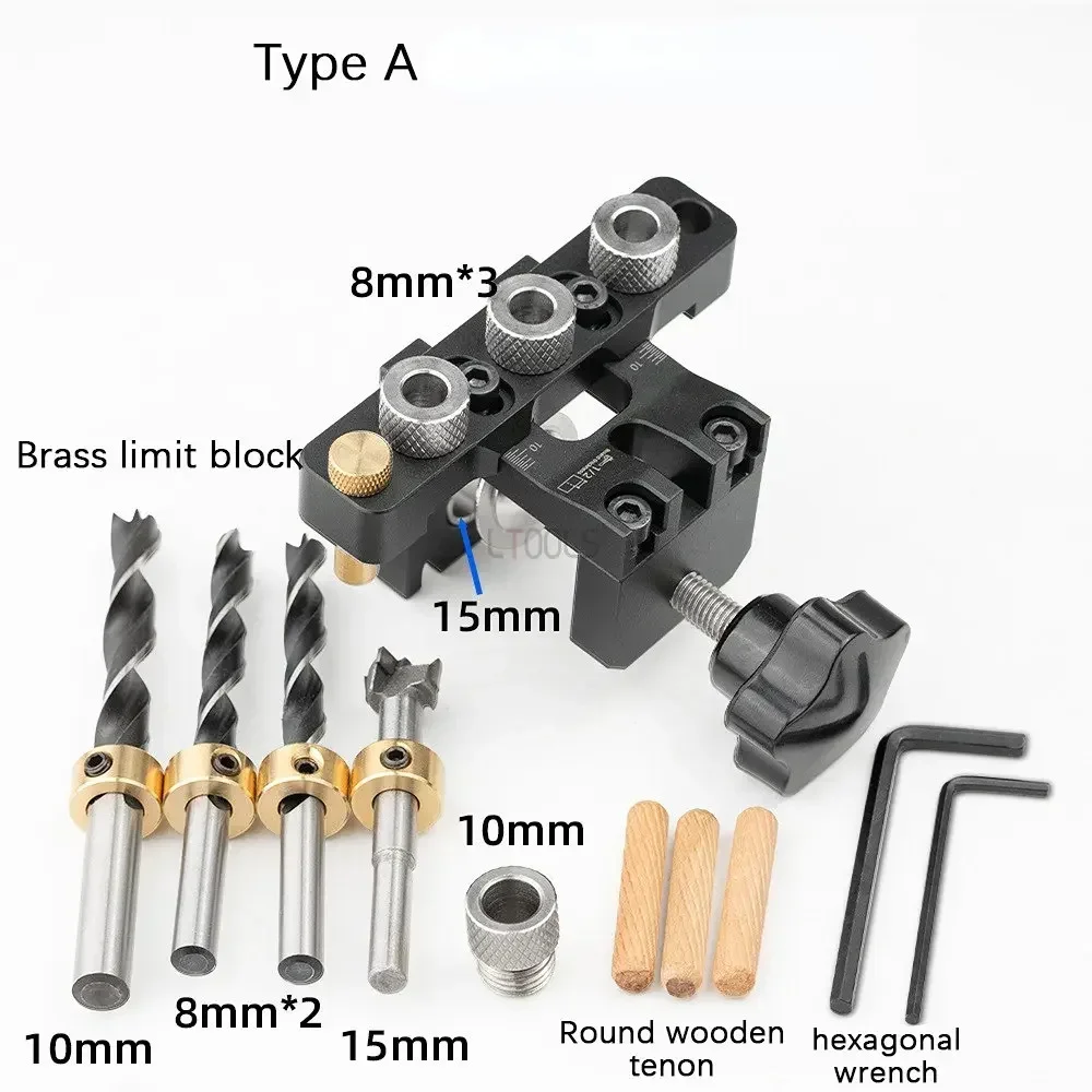 Adjustable Doweling Jig Woodworking Pocket 3 in 1 Hole Jig 8MM 10MM Bushes Drilling Guide Locator Puncher Tools Best Dowel Jig