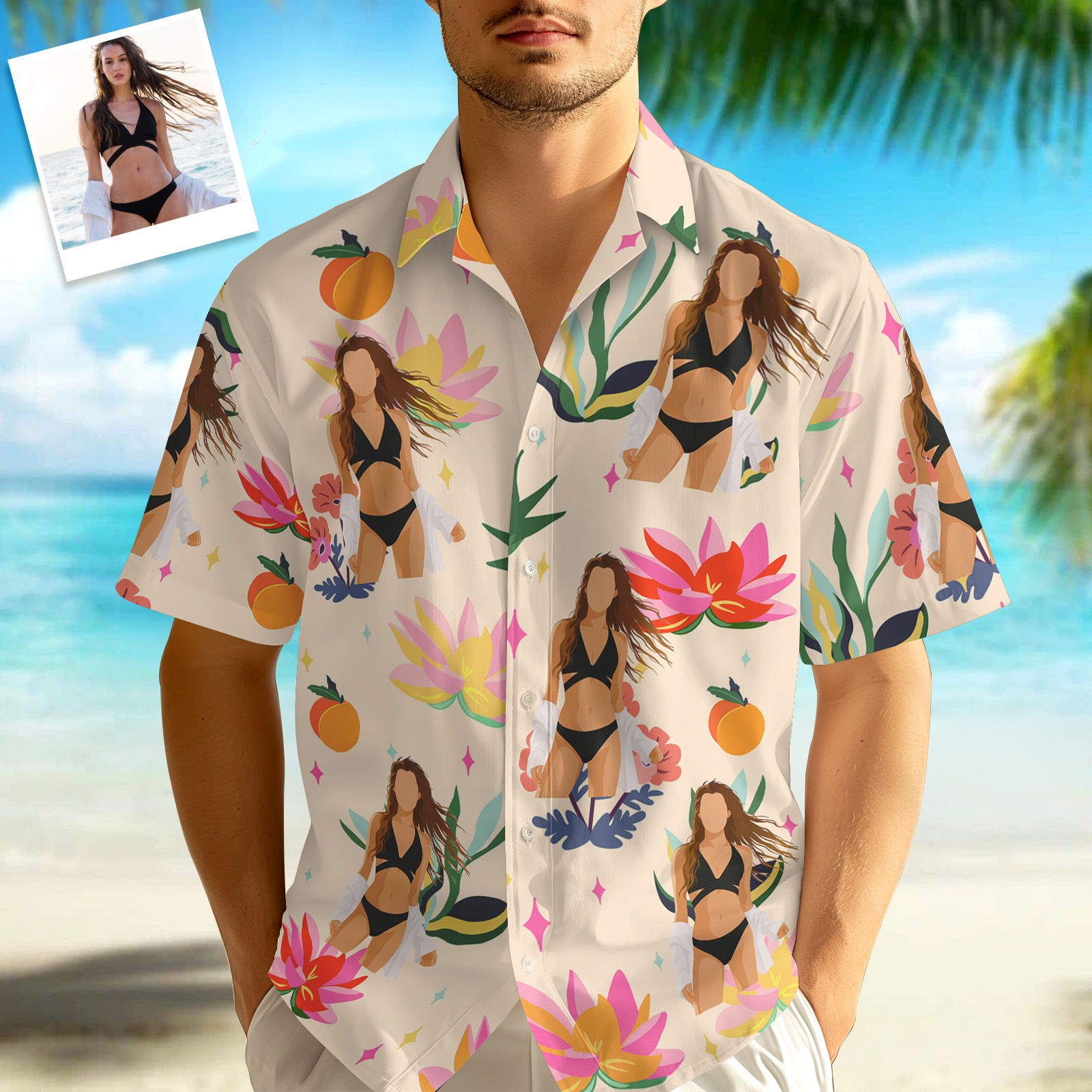 Custom Photo Hawaiian Shirts Cartoon-style Illustration Photo Shirts