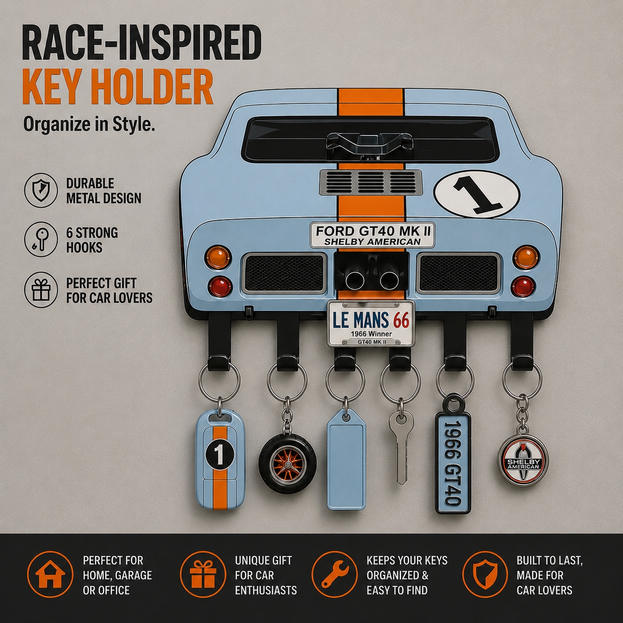 Classic Car Key Hook Wall Mount Vintage Style Key Holder Decorative Wall Hook Gift for Car Lovers