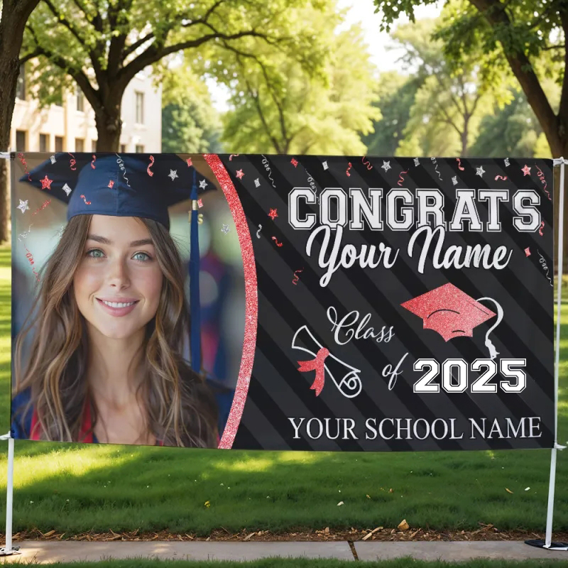 Custom Photo Congrats Class Of 2025 Glitter Graduation Banner, Graduation Decorations