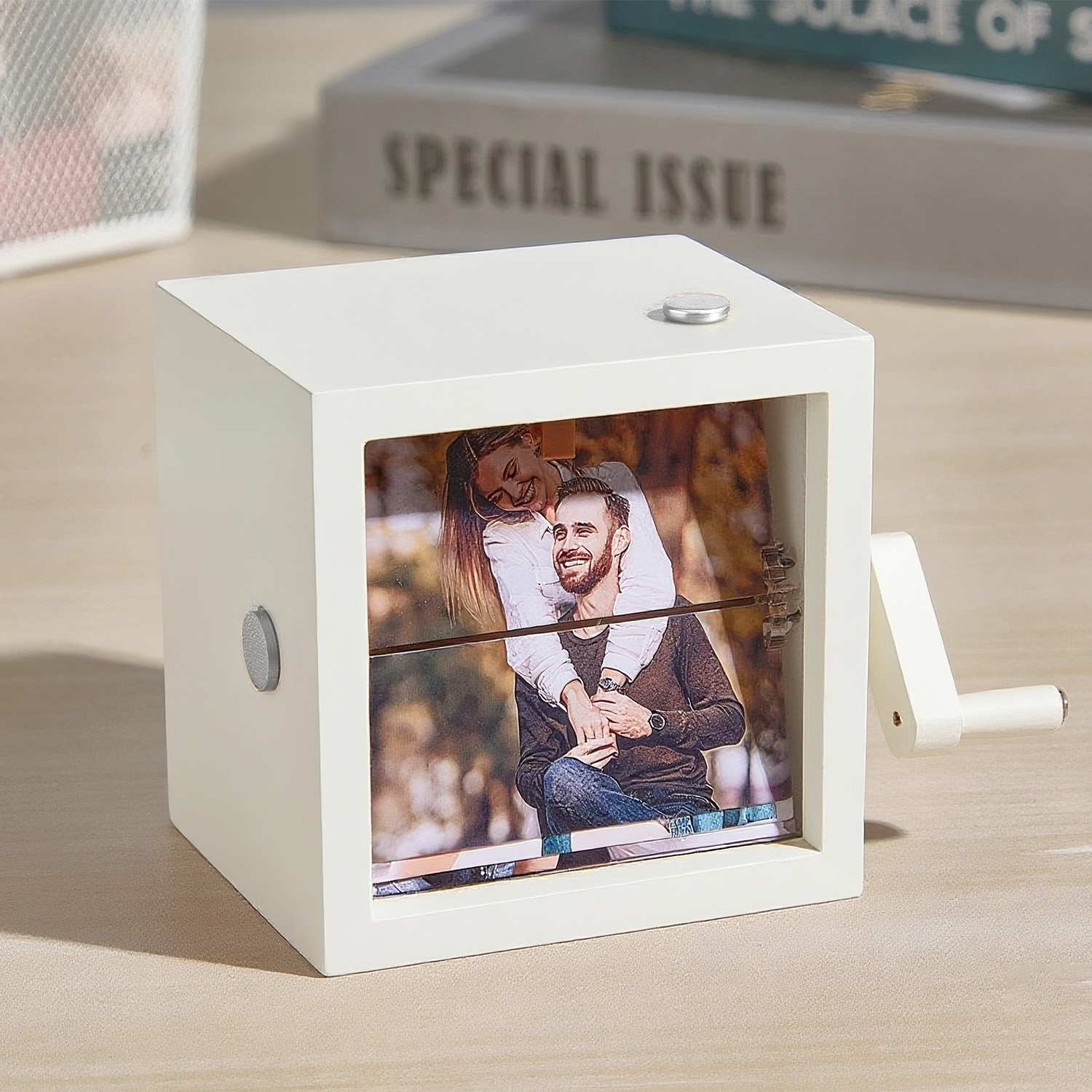 Custom Photo Flipbook Frame Animation Machine Mechanical Hand-cranked Flipbook Box Photo Album with Light Black Walnut Anniversary Gifts