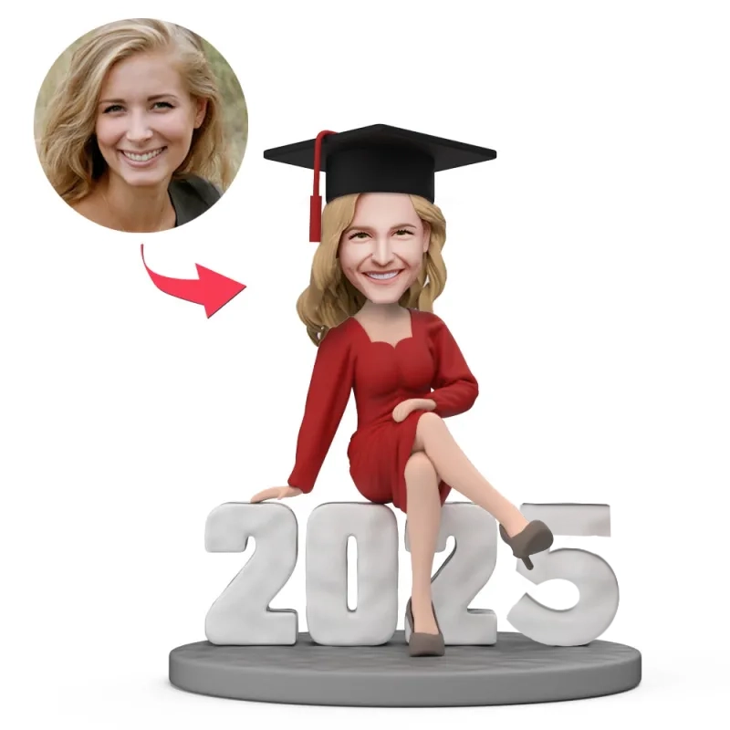 Custom Bobbleheads for Graduation Woman in Red Dress