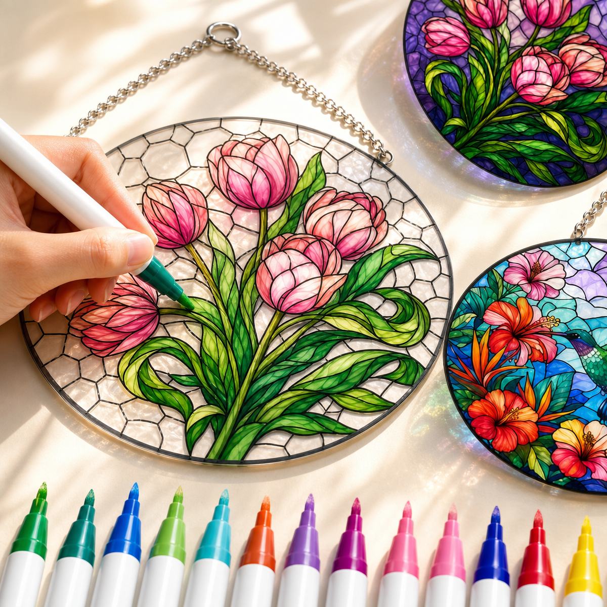 DIY Stained Glass Acrylic Hanging Decor Kit –No Bake, Fast-Dry, Parent-Child Craft Gift