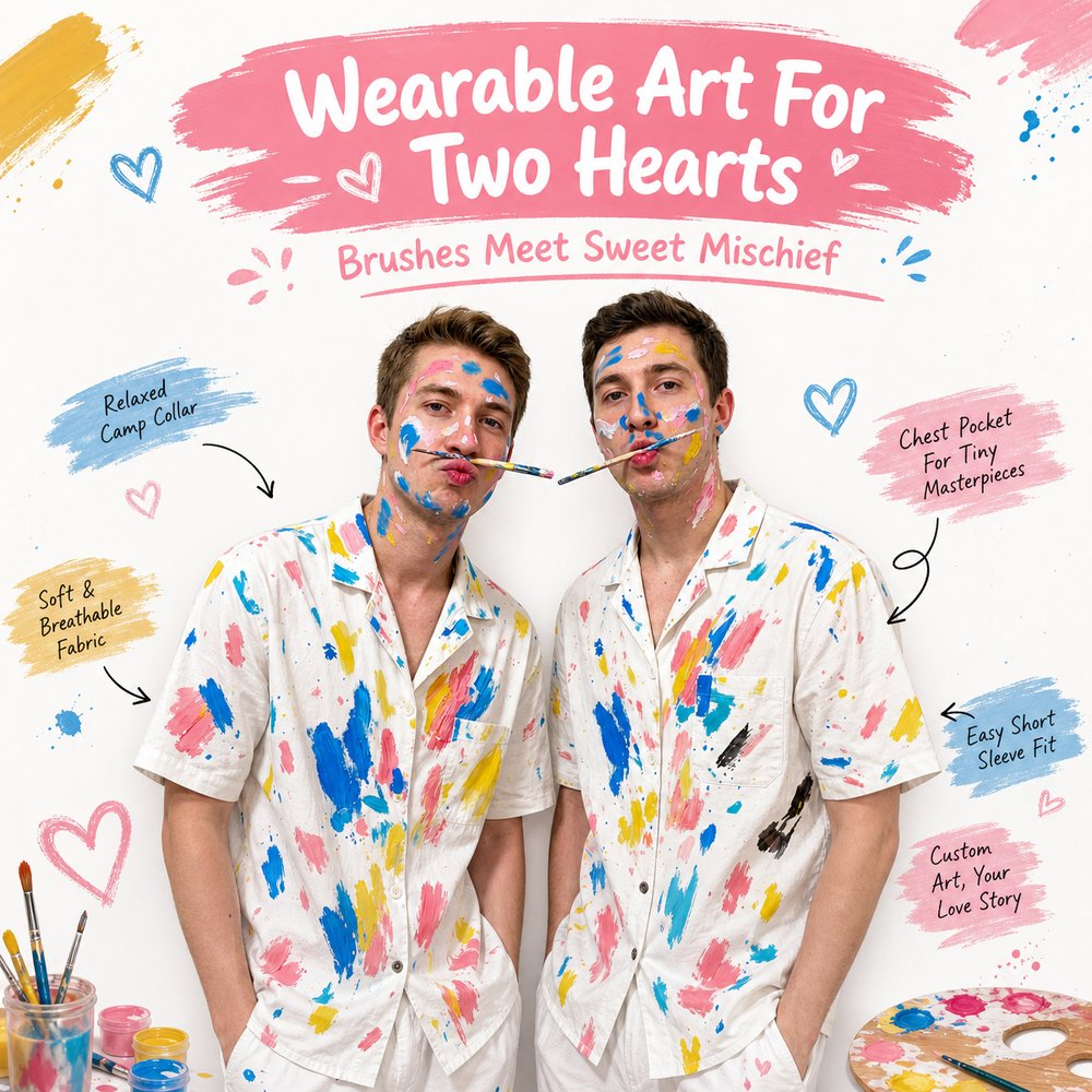 DIY Color Doodling Pajama Shirts for Couples | Matching PJ Shirts for Men, Color Your Own Boyfriend Pajamas