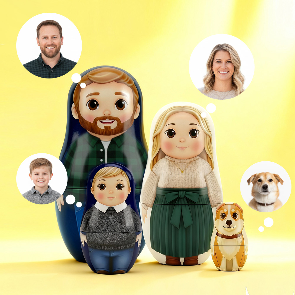 Personalized Portrait Nesting Doll Custom Photo Family Portrait Cartoon Style Gift Photo Anniversary Gift