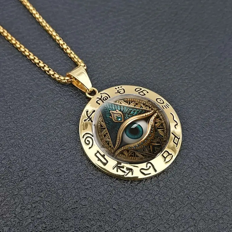 Vintage Eye Pendant Necklace – Geometric Pattern Charm Necklace for Everyday Wear