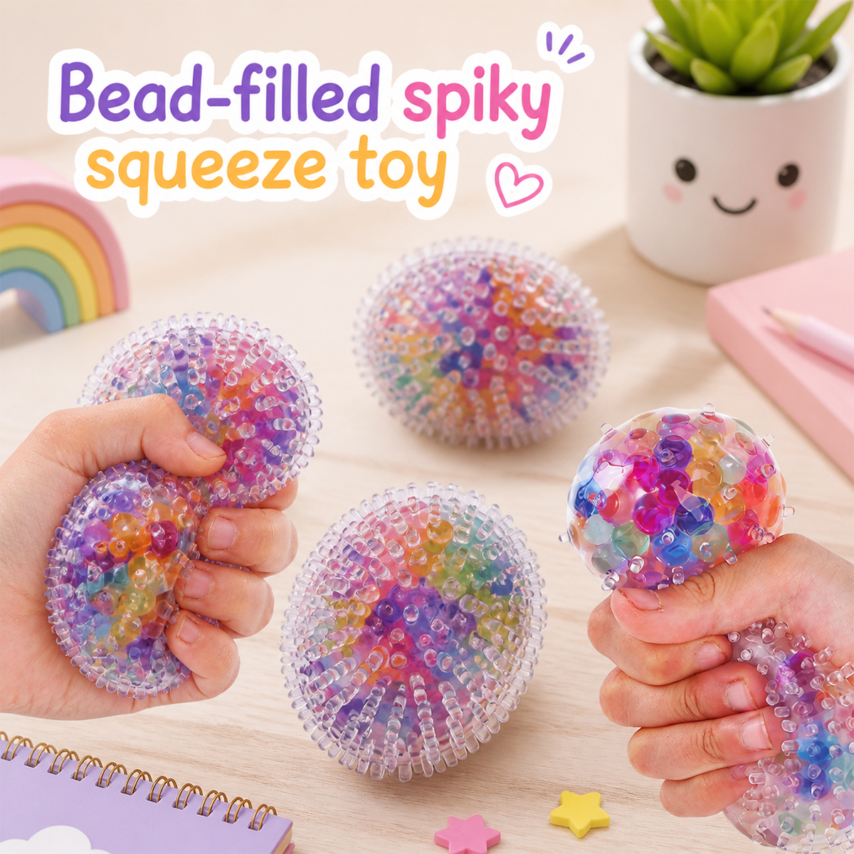 Vibrant Bead-Filled Spiky Squishy Ball | Sensory Stress Relief Squeeze Toy for Fun & Relaxation