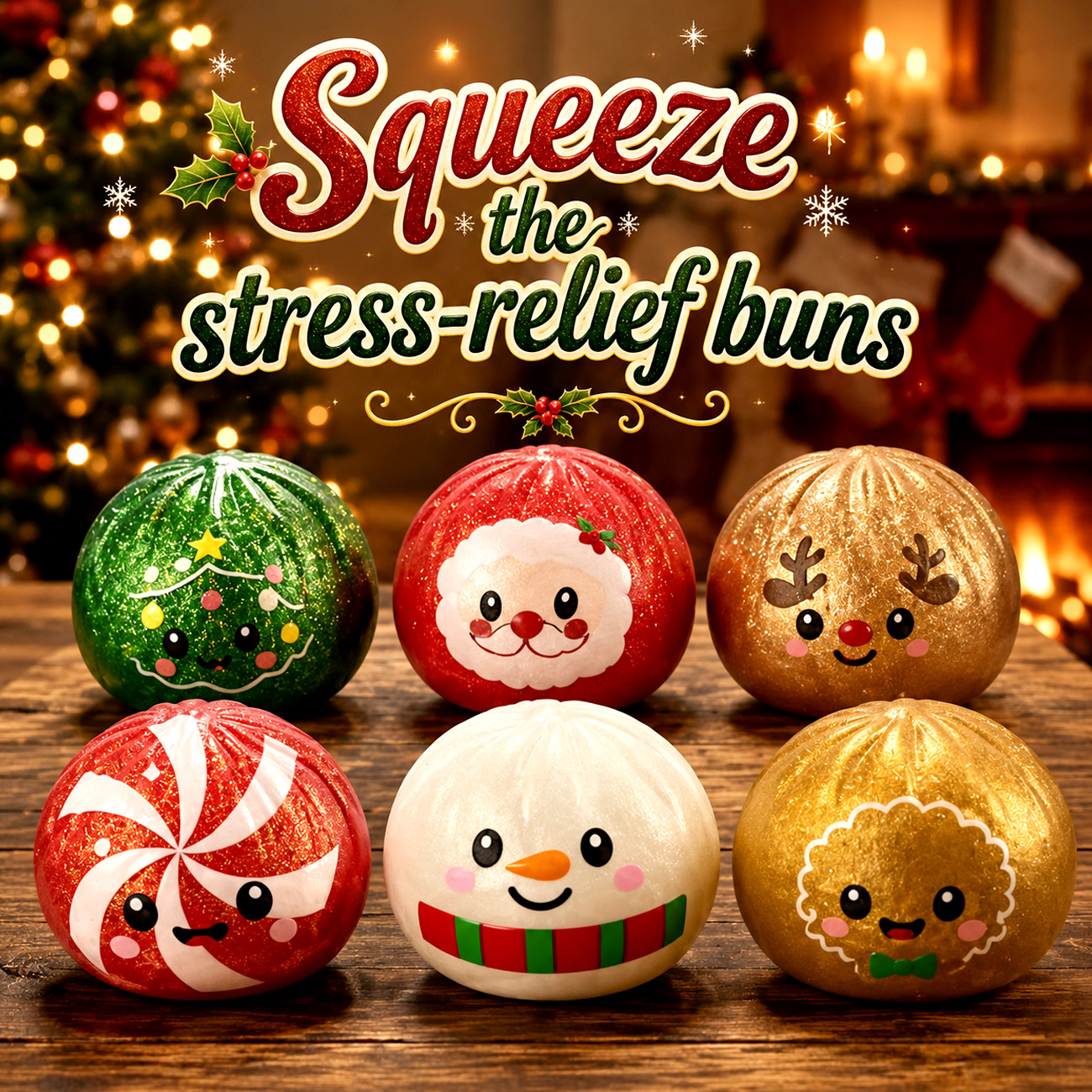 Christmas Baozi Squishy Toy – Cute Festive Stress Relief Squeeze Toy