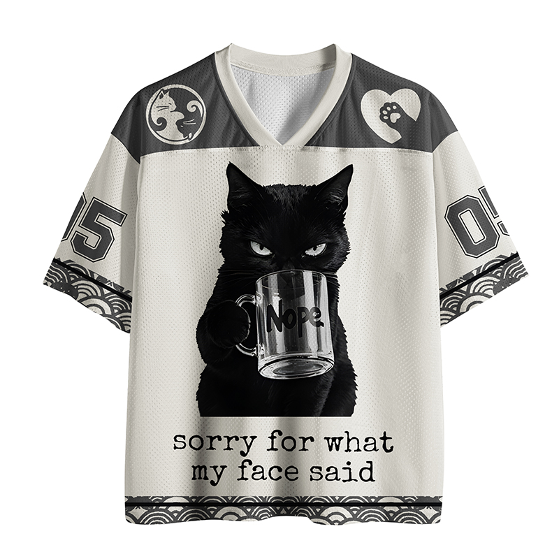 Funny Sassy Cat Mesh Jersey – Unisex Japanese Streetwear Shirt, Breathable Graphic Sports Jersey