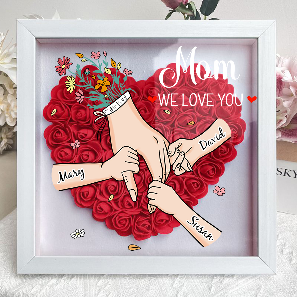 Family Love Blooms Forever – Personalised Mom & Grandma Flower Shadow Box with Names