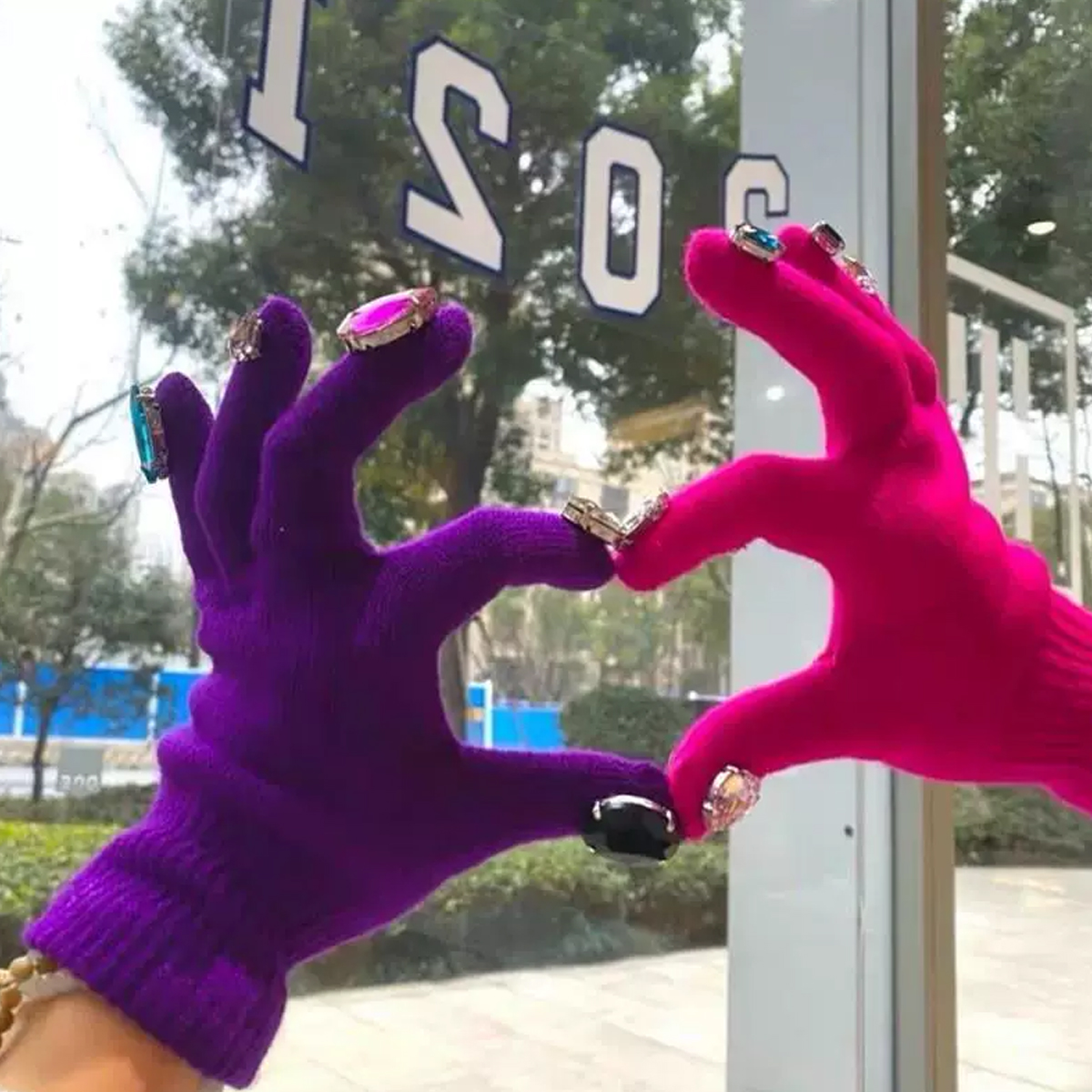 Gems-Embellished Knit Gloves for Women – Festive Holiday Gift, Colorful Statement Winter Accessory