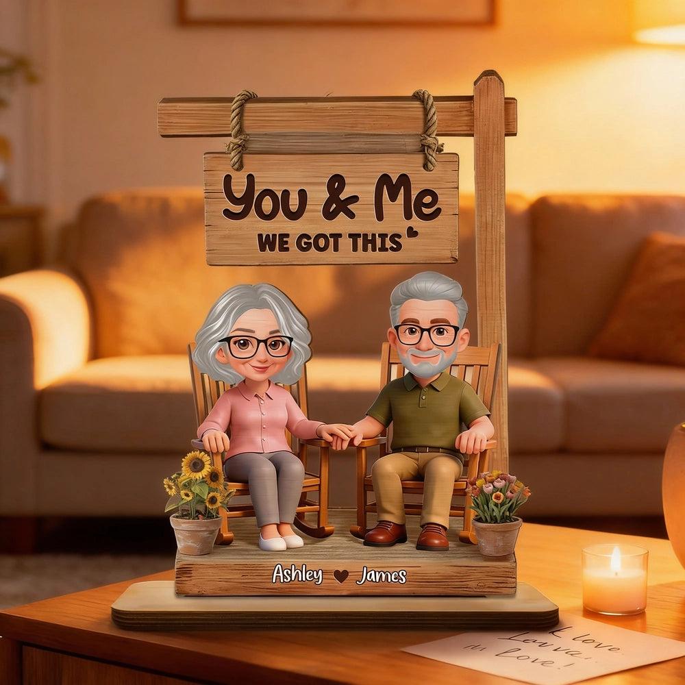 Personalized 2-Layer Wooden Plaque Rocking Chair Couple, You & Me We Got This, Unique Romantic Gift for Husband or Wife