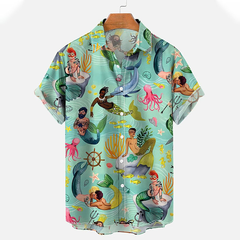 Men's Mermaid Green Shirt Pride Month From Size S to 5XL with Comfortable Butterfly Mesh Fabric Material For LGBTQ