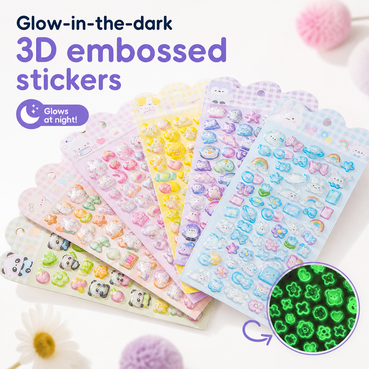 3D Cartoon Glow-in-the-Dark Stickers for Kids – Creative Luminous DIY Decorative Stickers for Journals & Crafts